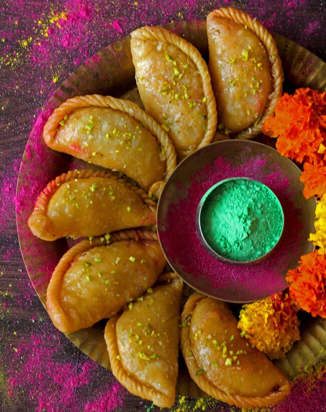 Holi food styling colorful festive plate