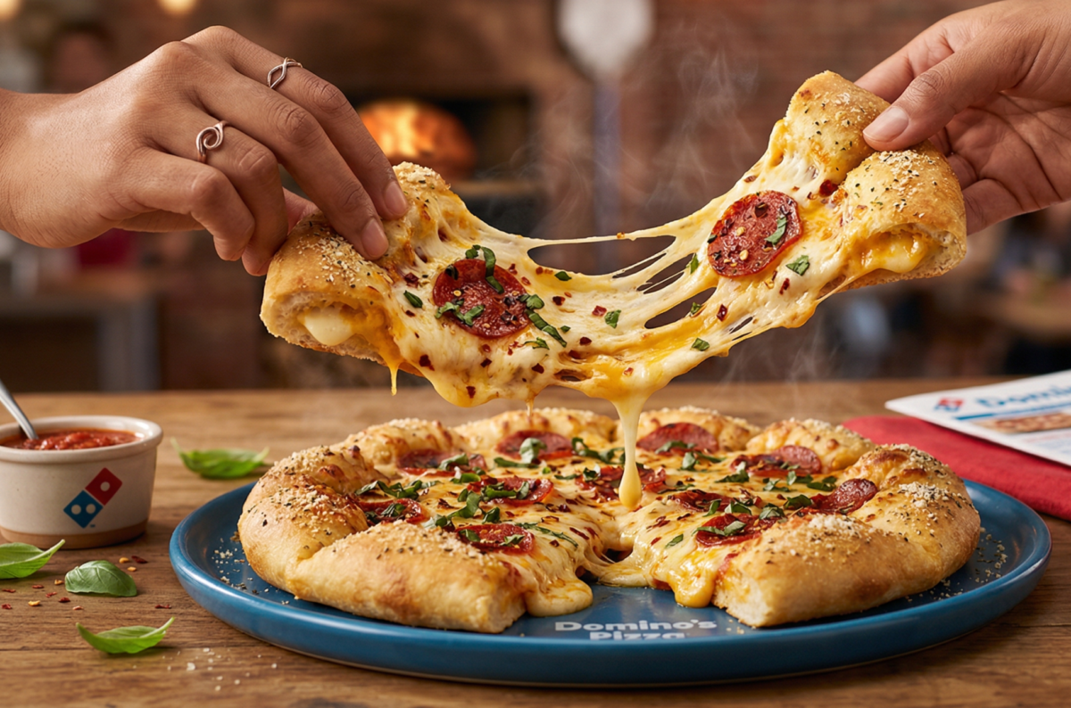 Expert Food Stylist Creating the Cheese Pull Visual for Domino’s Cheese Lava Pull Apart Pizza Advertisements